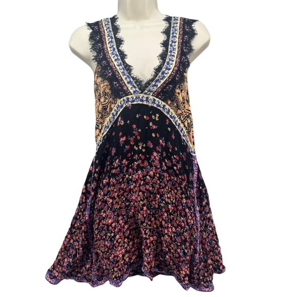 Intimately Free People East Willow Trapeze Slip Dress Black Combo Floral Size XS - Picture 1 of 12